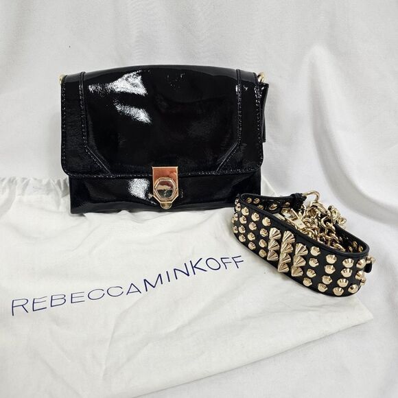 Rebecca Minkoff Jax Studded Patent Leather Crossbody In Black - Picture 1 of 6